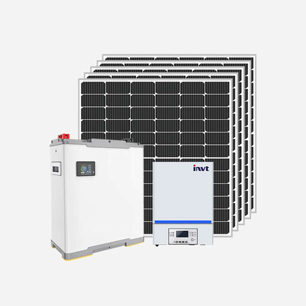 Inverter Solar Box 3kw INVT with solar panels and LiFePO₄ battery system for off-grid power solutions.