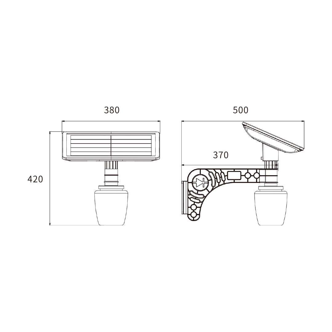 Elant Solar Golden Apple Light 5V 35W wall or pole mounted solar LED light dimensions diagram
