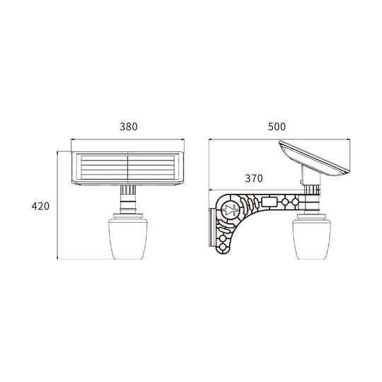 Elant Solar Golden Apple Light 5V 35W wall or pole mounted solar LED light dimensions diagram