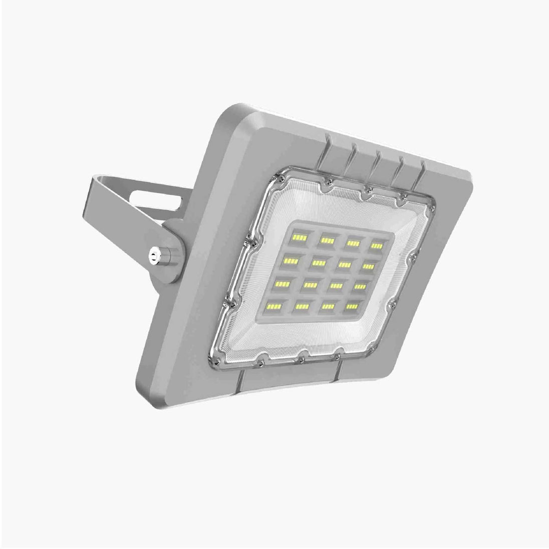 Outdoor Solar Flood Light with integrated LED lamp beads, aluminum magnesium alloy case, and heat sink.