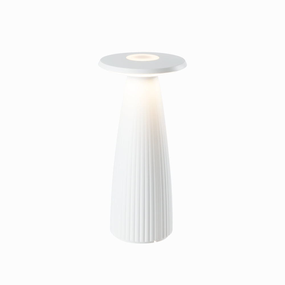 Flora cordless table lamp, elegant white design, doubles as a flower vase, LED rechargeable with touch switch.
