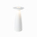 Flora cordless table lamp, elegant white design, doubles as a flower vase, LED rechargeable with touch switch.