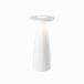 Flora cordless table lamp, elegant white design, doubles as a flower vase, LED rechargeable with touch switch.