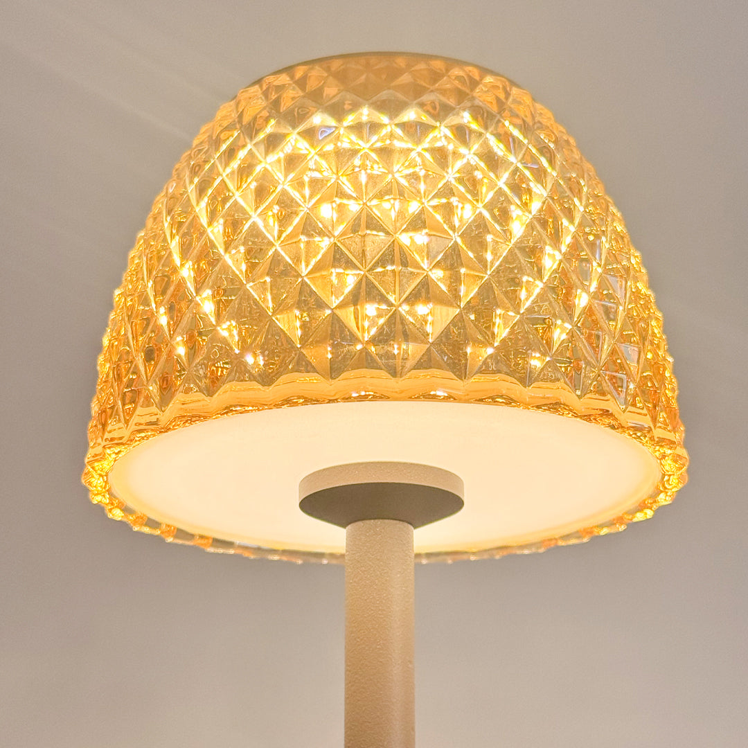 Frosted glass USB touch rechargeable table lamp with warm light and diamond-patterned shade