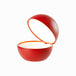 Cordless table lamp with a round ball-like design in red, featuring LED rechargeable lighting and mechanical switch.