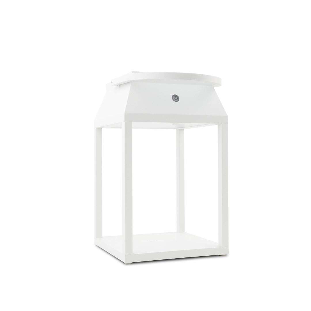 Eco-friendly solar rechargeable lantern with LED lighting, touch switch, water resistance, and powder-coated aluminum finish.