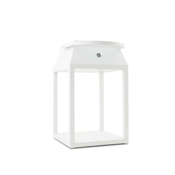 Eco-friendly solar rechargeable lantern with LED lighting, touch switch, water resistance, and powder-coated aluminum finish.