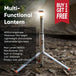 Multi-Functioning Camping Light standing on ground with detachable lamp, 800Lm brightness, and adjustable height to 1.9m.