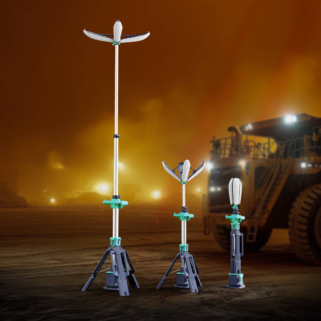 Petal Tripod Light TL-200P with adjustable height and 360-degree illumination in industrial setting