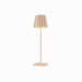 Plissé cordless table lamp with contemporary design, featuring a pleated shade, rechargeable LED, touch switch, flexible dimming, and aluminum die-cast body.