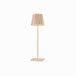 Plissé cordless table lamp with contemporary design, featuring a pleated shade, rechargeable LED, touch switch, flexible dimming, and aluminum die-cast body.