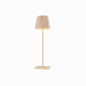 Plissé cordless table lamp with contemporary design, featuring a pleated shade, rechargeable LED, touch switch, flexible dimming, and aluminum die-cast body.