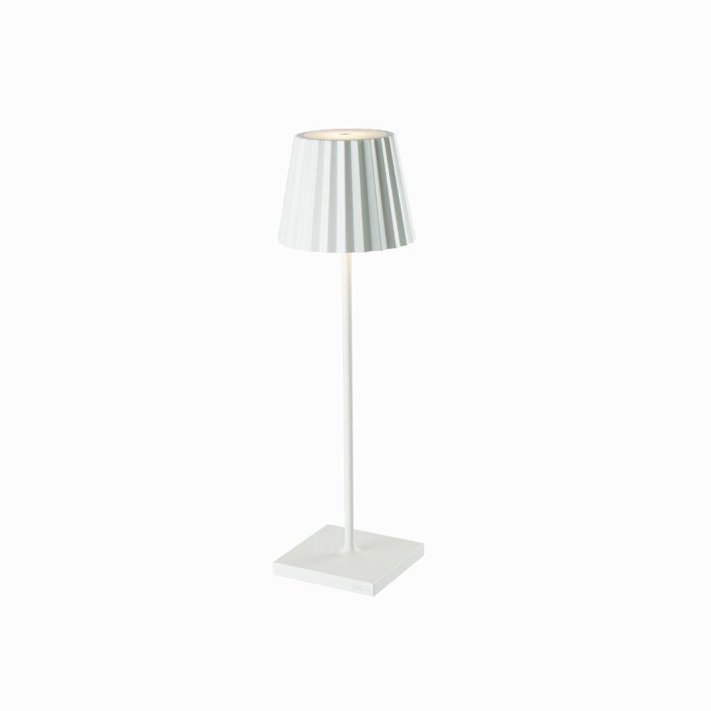 Plissé cordless table lamp, sleek modern design, white finish.