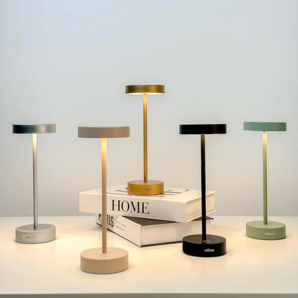 Standy Mini cordless LED table lamps in various colors with minimalist modern design and adjustable dimming
