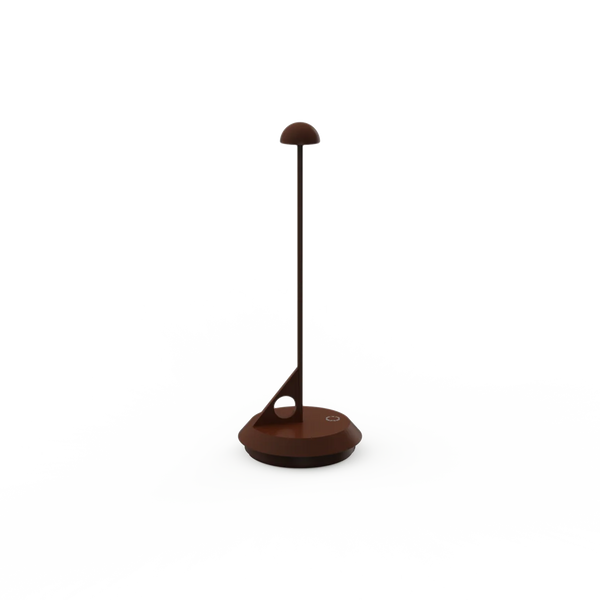 LUME Rechargeable Table Lamp in corten color with minimalist design and slim silhouette for indoor and outdoor use