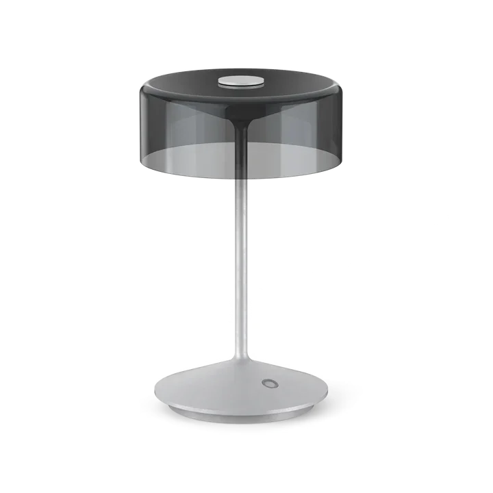 Crystal cordless table lamp with smoky glass shade, touch switch, and rechargeable LED light