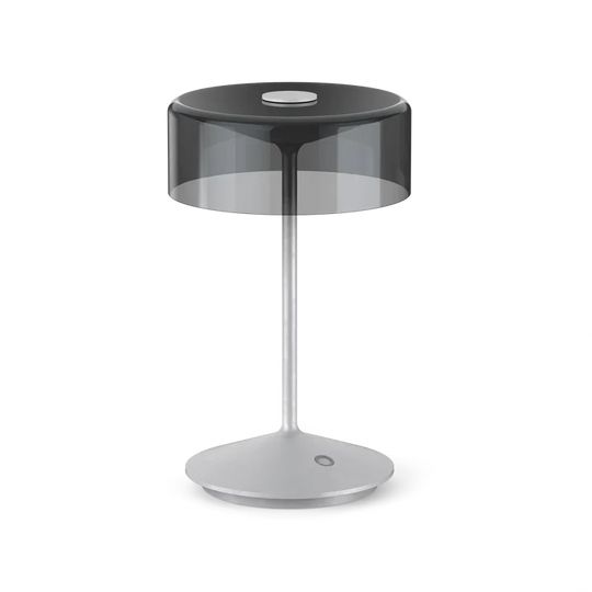 Crystal cordless table lamp with removable smoky glass shade and touch switch for customizable lighting.