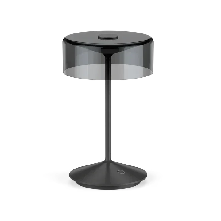 Crystal cordless table lamp with smoky glass shade and aluminum base, touch switch, and LED rechargeable design