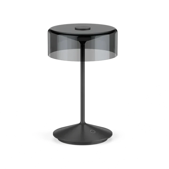 Crystal cordless table lamp with smoky glass shade and touch switch for flexible dimming.