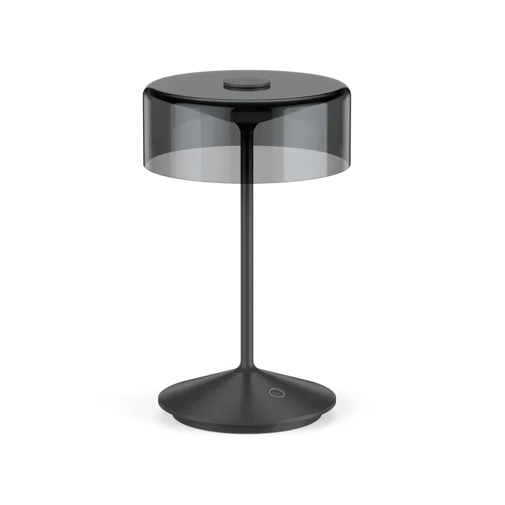 Crystal cordless table lamp with smoky glass shade and touch switch for flexible dimming.