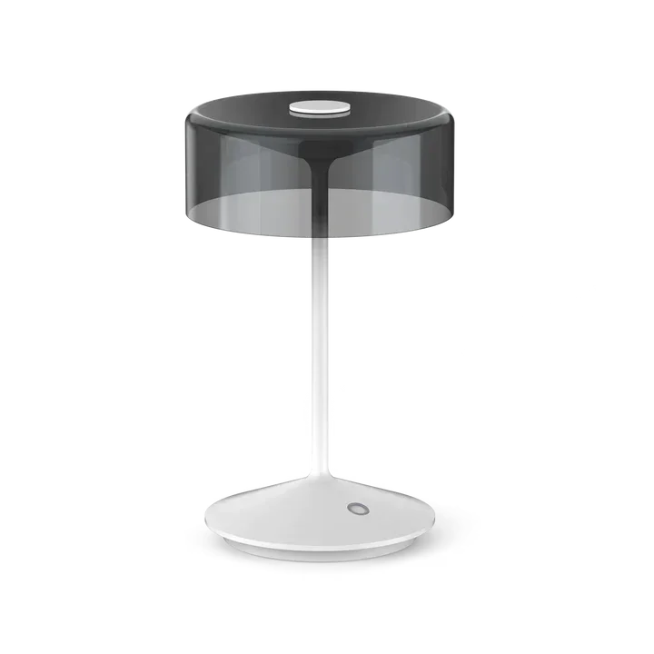 Crystal cordless table lamp with smoky glass shade and touch switch on white base