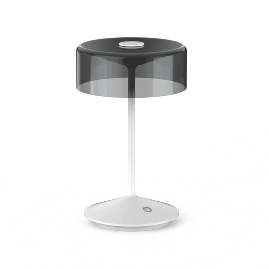 Crystal cordless table lamp with smoky glass shade and touch switch, offering flexible dimming.