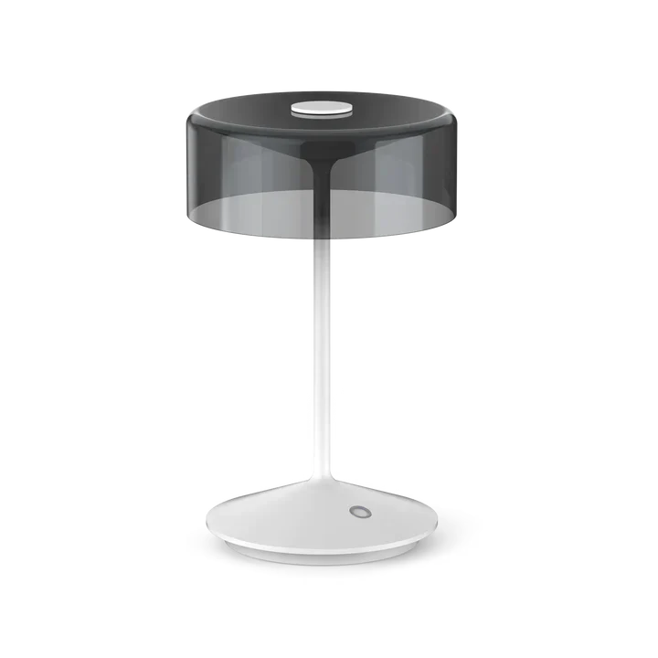 Crystal cordless table lamp with smoky glass shade and touch switch, offering flexible dimming.