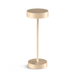 Minimalist portable LED lamp in gold, sleek design, touch switch, flexible dimming, water and dust-resistant.