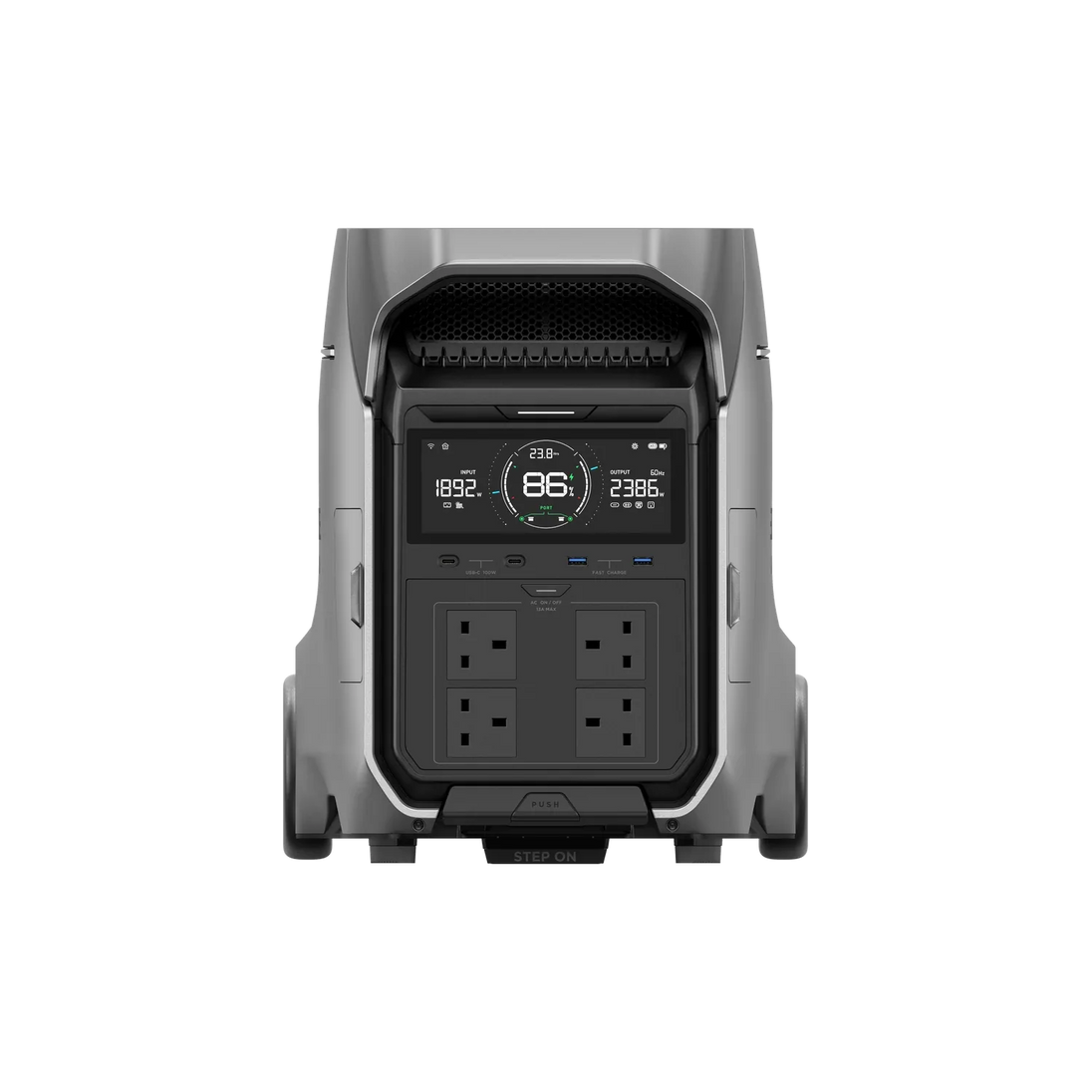 EcoFlow DELTA Pro portable power station with 4000W output, digital display, and multiple outlets