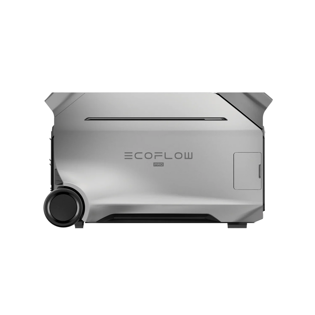 EcoFlow DELTA Pro portable power station side view with wheels and sleek silver design