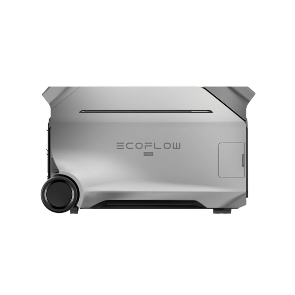 EcoFlow DELTA Pro portable power station side view with wheels and sleek silver design