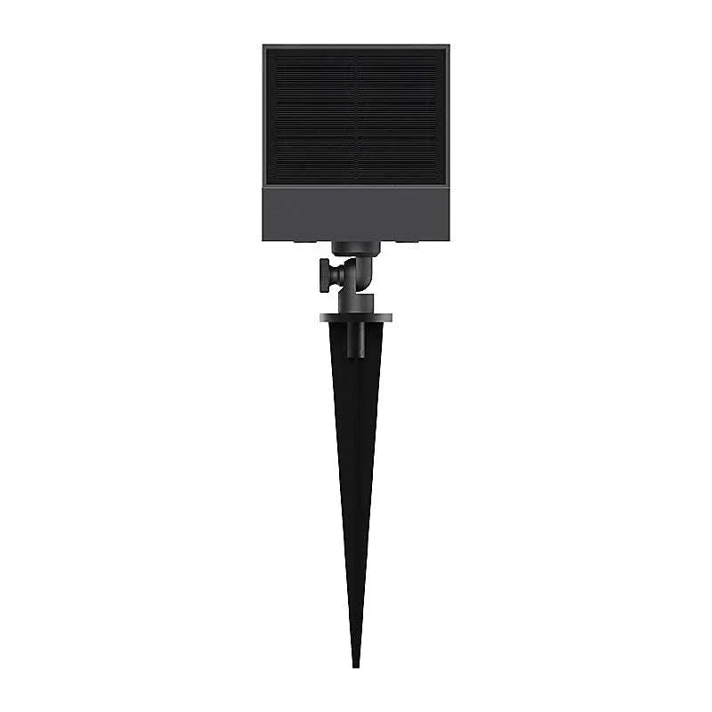 Black solar path light with 500 lumens and 3000K warm white LED on spike mount