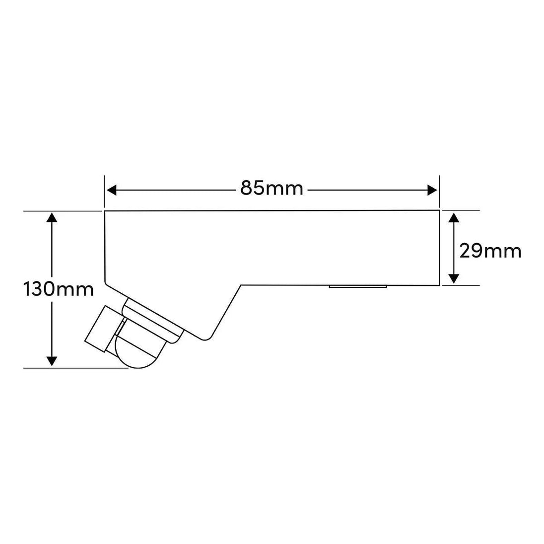 Diagram of solar path light with dimensions 130mm height, 85mm length, and 29mm thickness in black finish