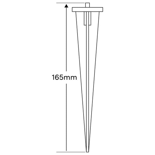 Diagram of solar path light stake measuring 165mm length for outdoor garden lighting installation