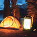 Solar Work Light ESW/B1 illuminating a campsite, featuring adjustable brightness and solar charging.