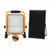 Solar work light with 360° rotation, USB port, LiFePO4 battery, SMD2835 LED, and solar panel.
