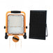 Solar work light with 360° rotation, USB port, LiFePO4 battery, SMD2835 LED, and solar panel.