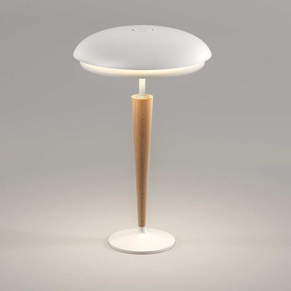 LED rechargeable table lamp Lapis with touch switch and dimmable brightness, wooden and white design