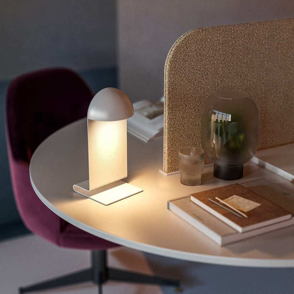 LED rechargeable table and wall lamp with touch switch and dimmable light on white desk